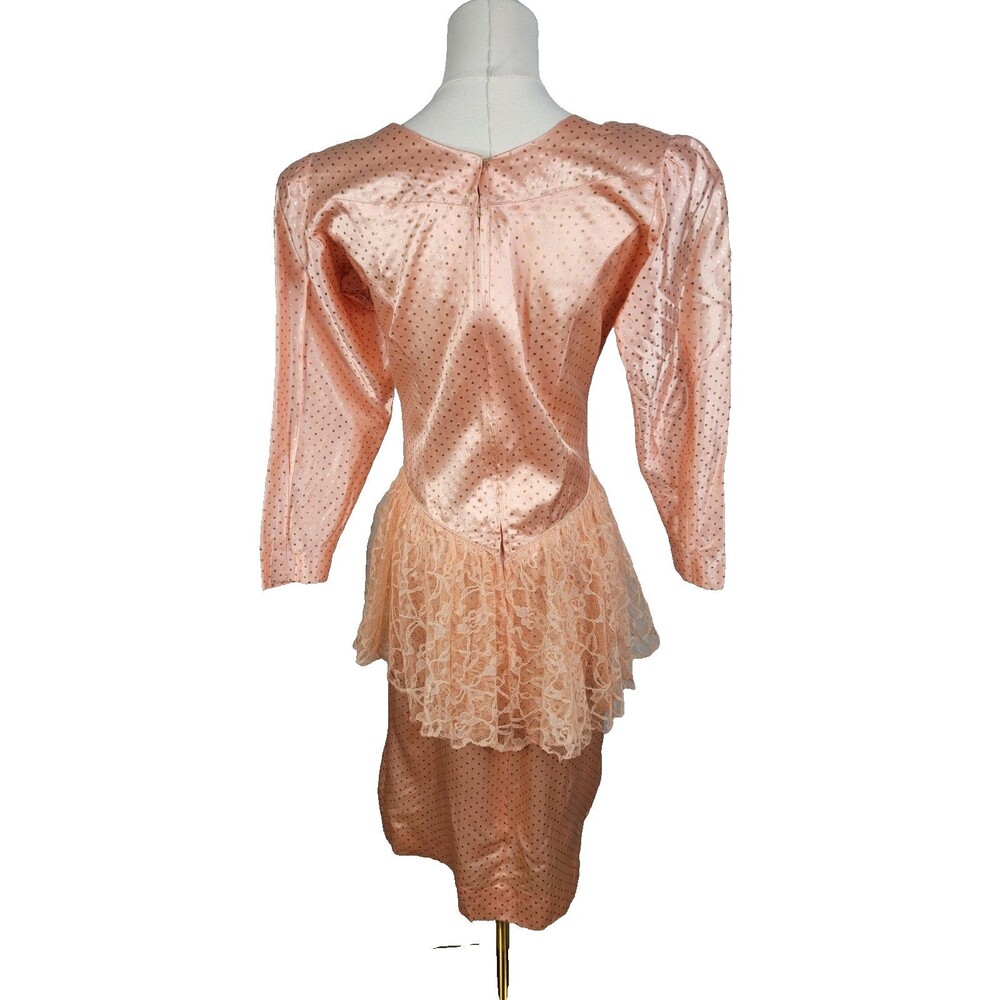 Vintage Homemade Homecoming Mid 80s Party Dress Peach Lace Sheath Peplum S - Picture 3 of 17